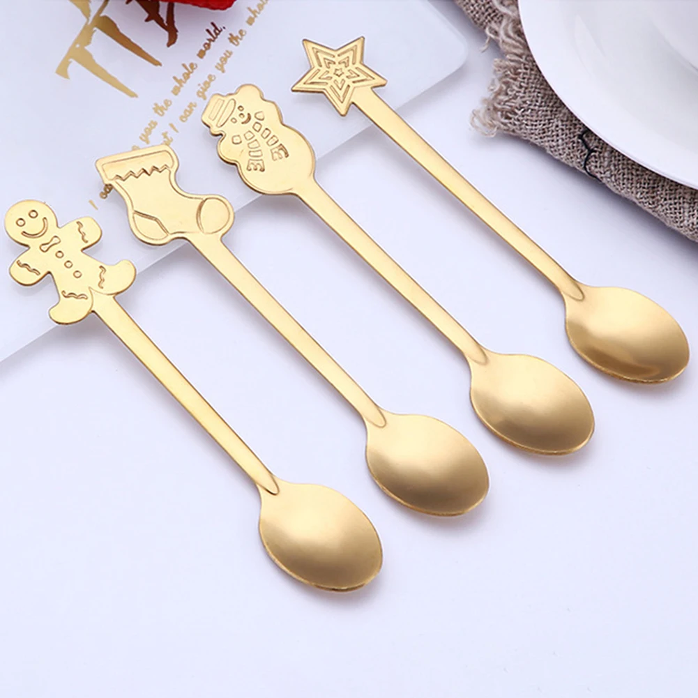 4 шт. рождественские ложки из нержавеющей стали для смешивания кофе и