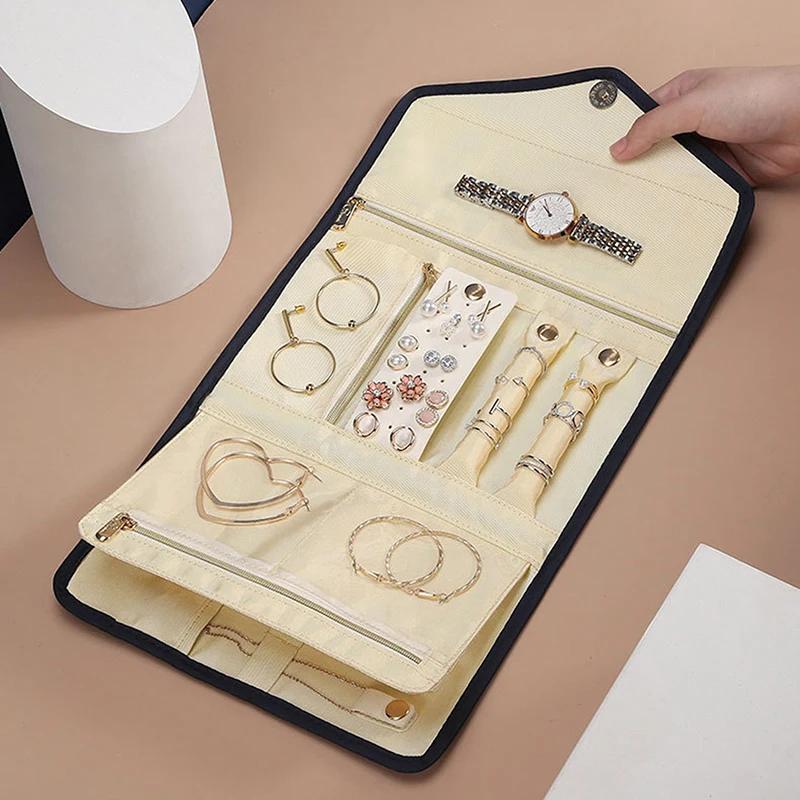 

Foldable Jewelry Storage Box Earrings Ring Necklace Case Travel Jewel Storage Bag Display Organizer Roll Container Box