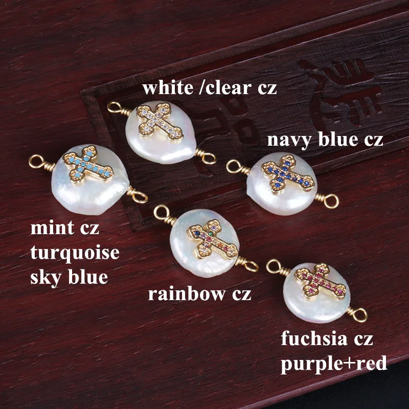 deep navy blue cz tiny cross religious charms freshwater pearl bead dainty gold link bracelet for women wedding birthday gift | Украшения и