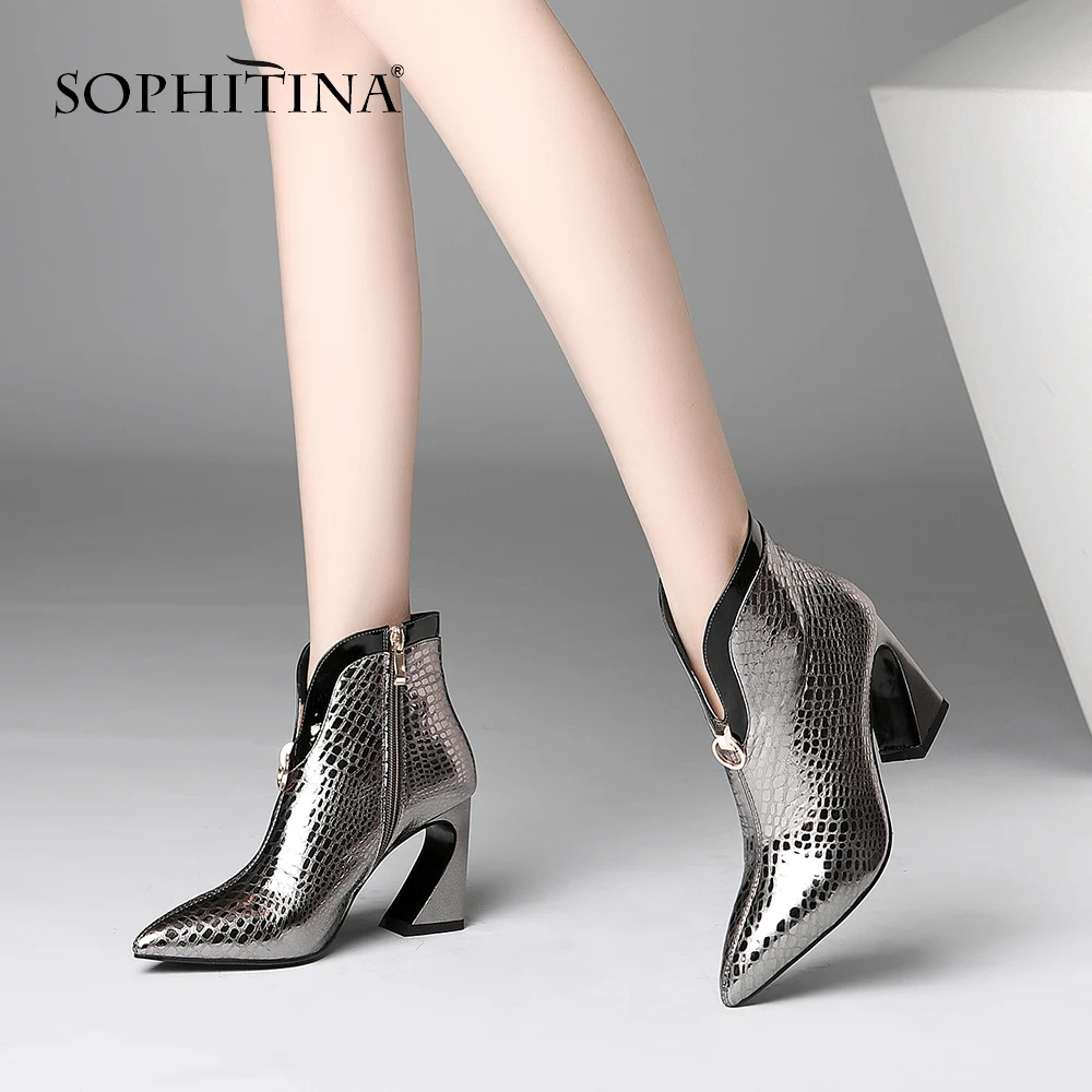 SOPHITINA/Модные женские ботинки; зимние пикантные туфли с острым носком на очень высоком каблуке 8,5 см; повседневные однотонные женские ботинки из натуральной кожи; PO235