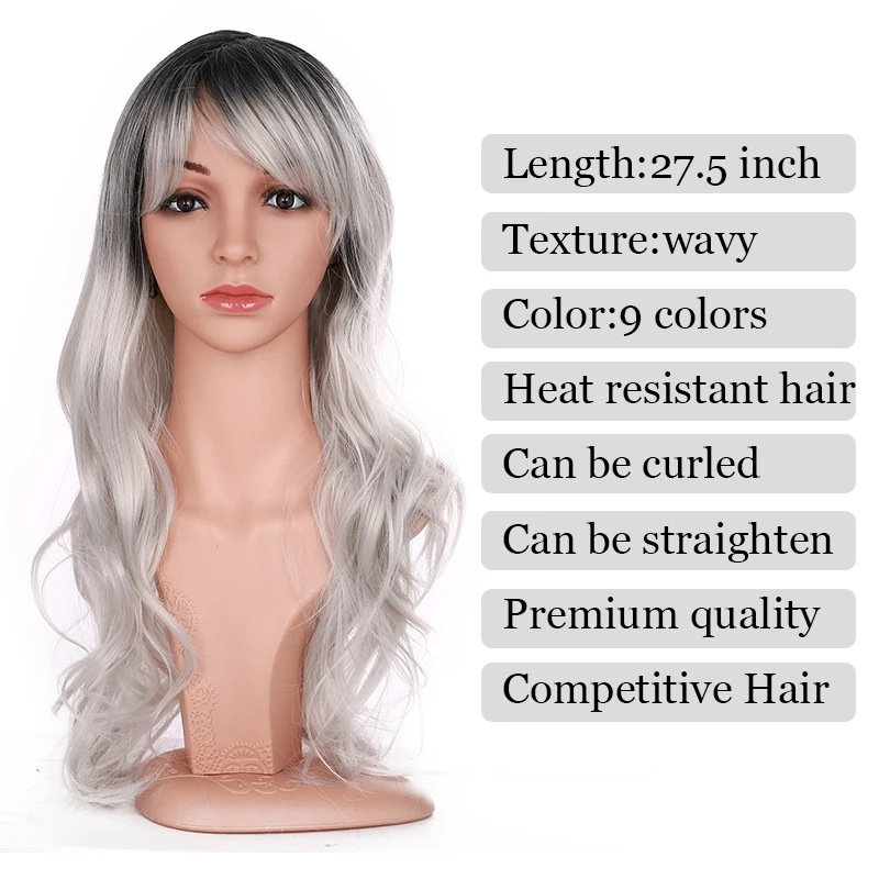 BENEHAIR Cosplay Wig With Bangs Synthetic Ombre Red Pink Purple Green Long Wavy Hair Heat Resistant Fake For Women | Шиньоны и парики