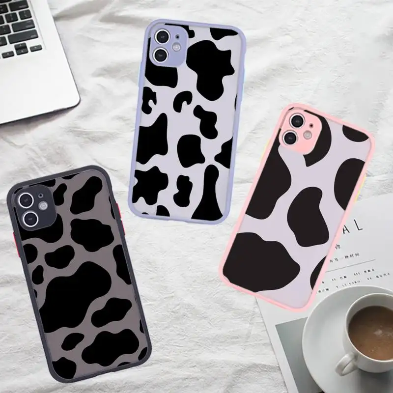 

cow Phone Case For iPhone 12 11 Mini Pro XR XS Max 7 8 Plus X Matte transparent Gray Back Cover