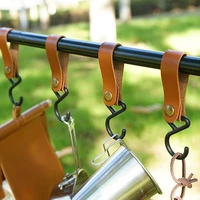 1pcs outdoor pu leather hooks camping tripod clothes storage portable hiking 2x7cm hanger clothes hook for camp supplies durable