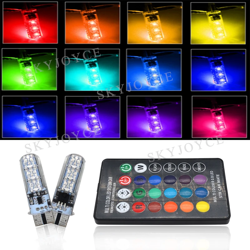 T10 W5W RGB светодиодный лампа с дистанционным Управление 12SMD чипы COB силиконовая