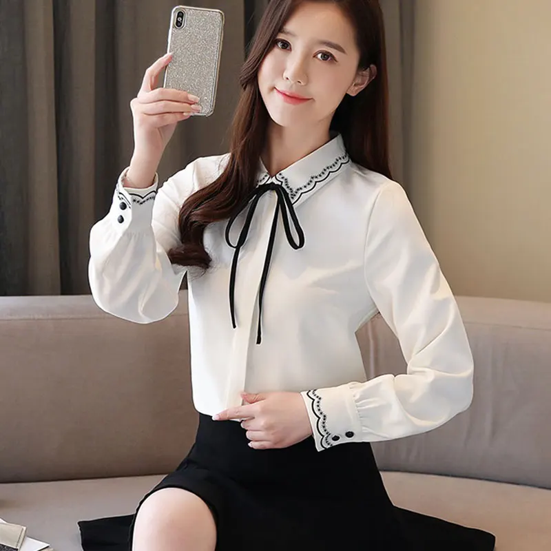 Элегантная блузка модная женская одежда рубашка в Корейском стиле Осенние