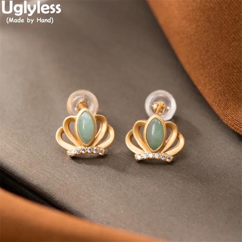 

Женские серьги-гвоздики в виде короны из натурального жадеита