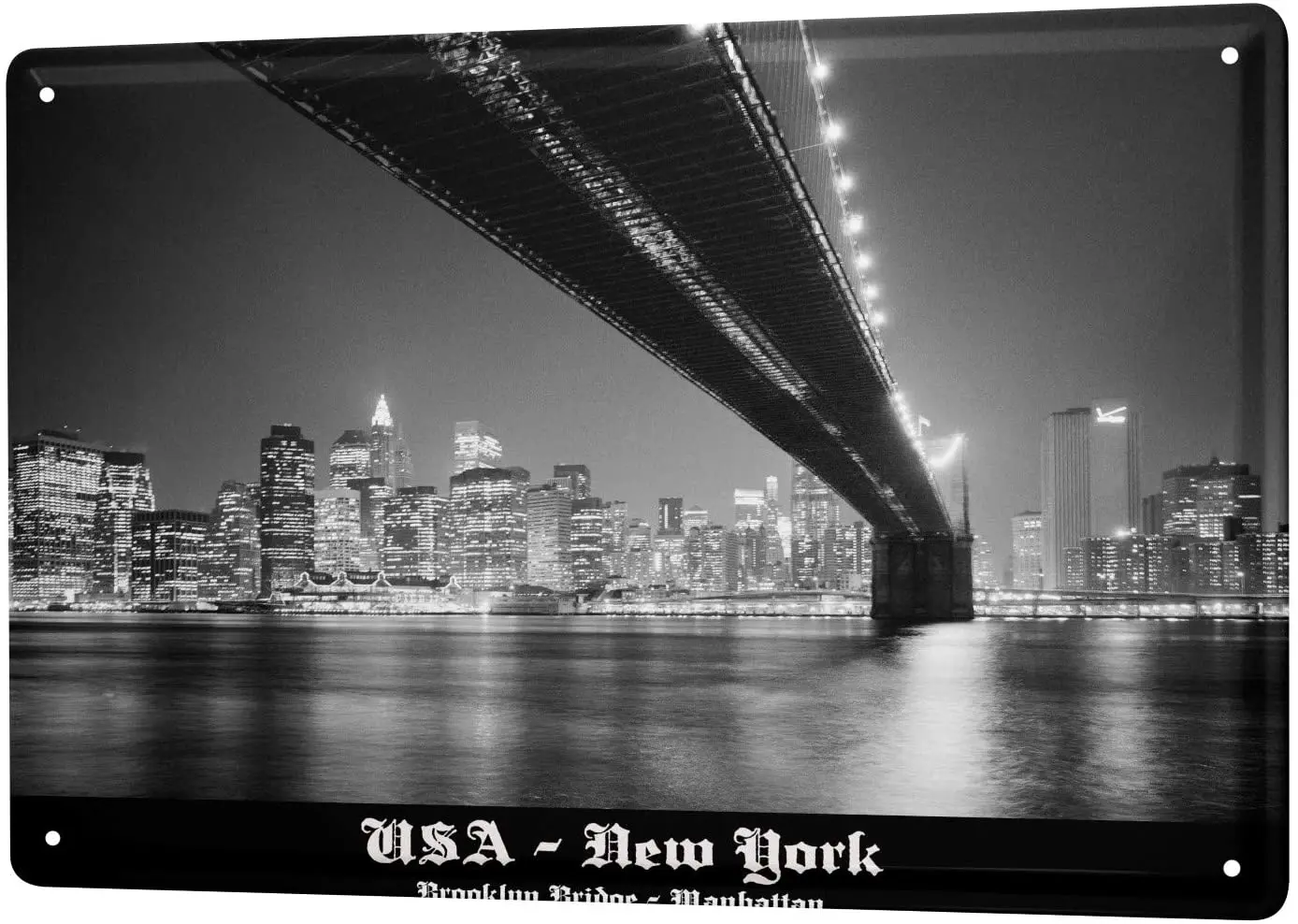 

Жестяной знак Дейв Мясник черная фотография США Нью-Йорк Бруклинский мост ночь Skyline 20x30 см