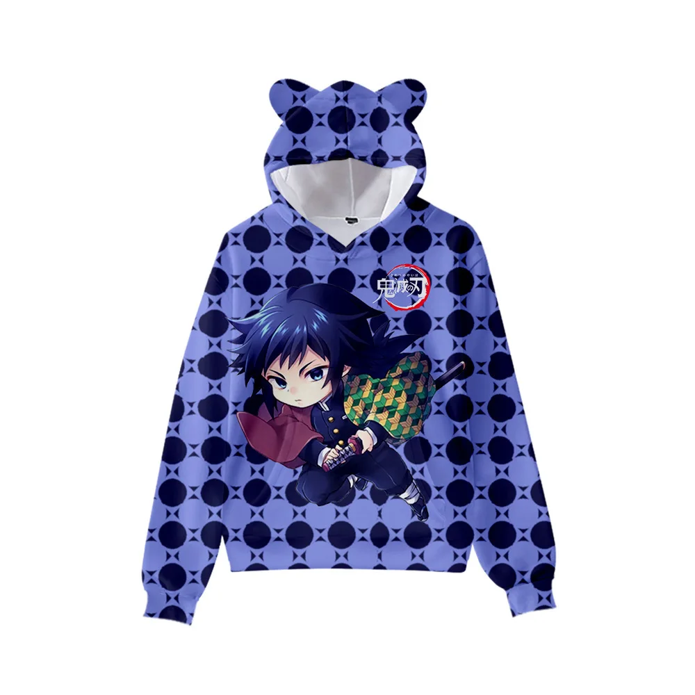 Kimetsu no Yaiba комиксные толстовки с кошачьими ушками для мальчиков и девочек