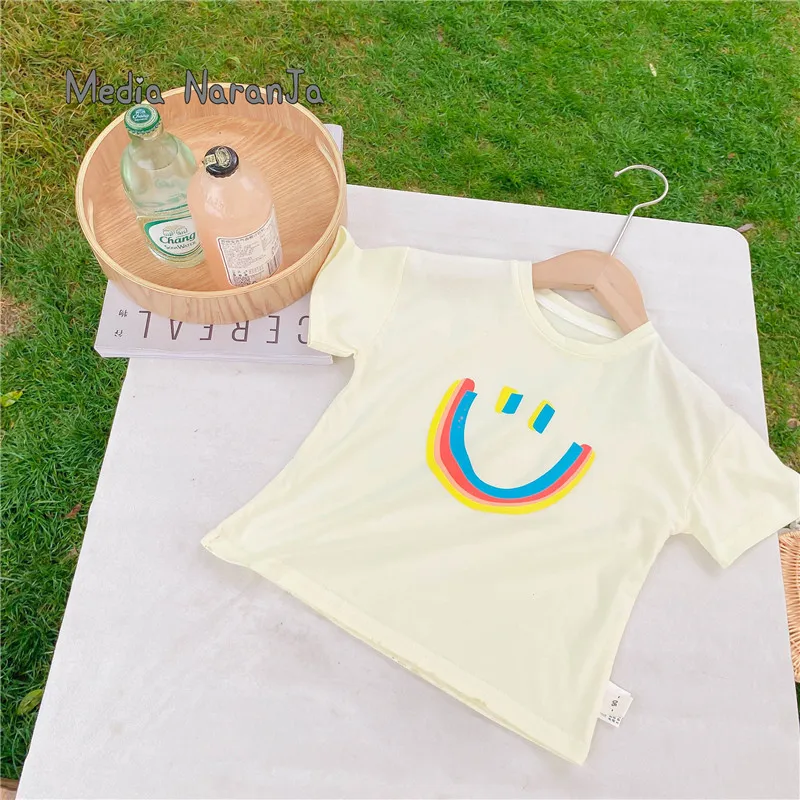 

Summer baby boys girls unisex children's color smiley short sleeve T-shirt