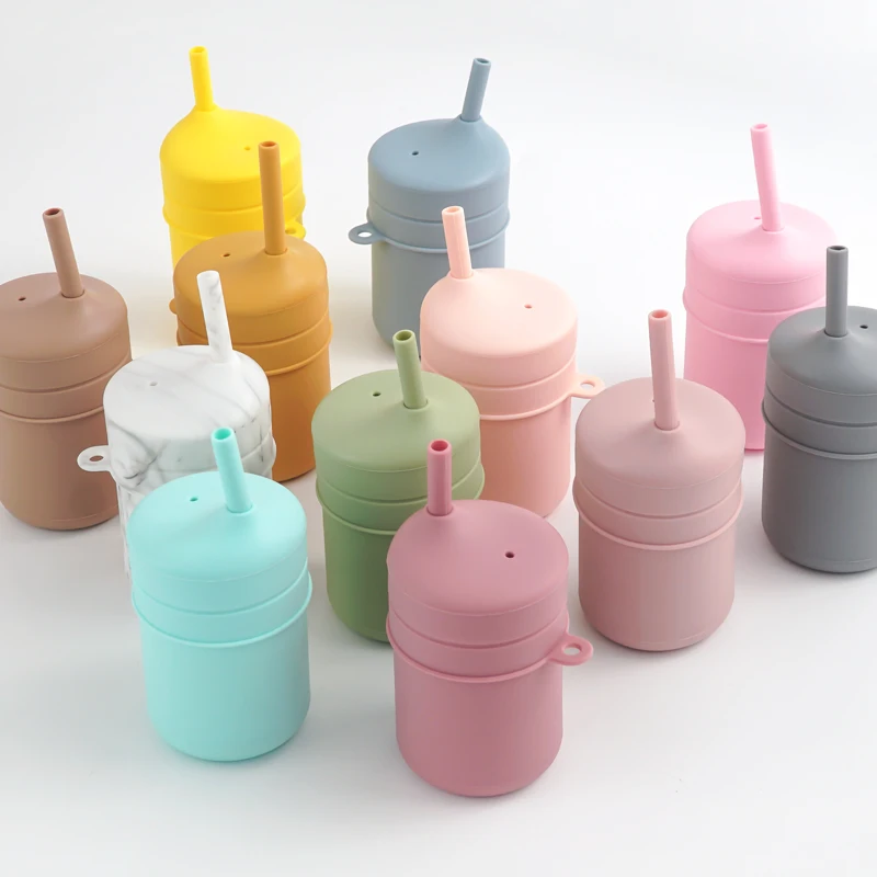 

New Design Baby Straw Cups Children Drinking Cups Water Bottles For Girls BPA Free 100% Food Grade Silicone Baby Learning Cups