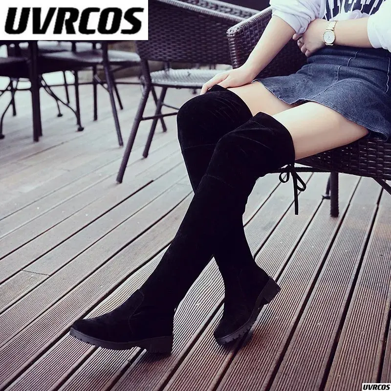 

2022 Autumn and winter new knee-high boots children suede thigh-thin thigh-high thigh-flat thigh-high schoolgirl boots