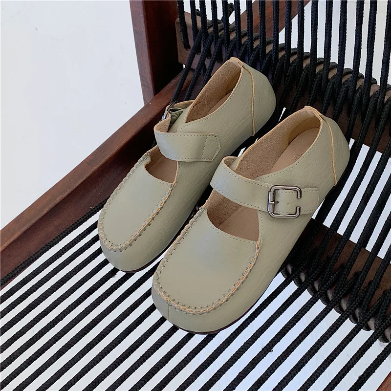 

Round Toe Grandma Shoes Casual Female Sneakers Soft Elegant Loafers With Fur Dress Flats Women New Slip-on Summer Retro Leisure