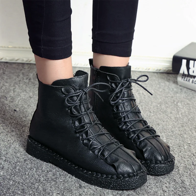 

2020 New Winter Female Rubber Boots Ladies Genuine Leather Shoes for Women Wedges Ankle Boots Female Solid Retro Botas De Mujer