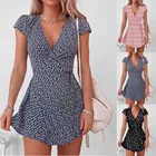 Женское мини-платье с рукавом до локтя, летнее пляжное богемное мини-платье с V-образным вырезом и цветочным принтом, летний сарафан для пляжа, 2021 # YY