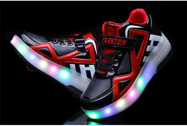 HYFMWZS/ г. Модные двухколесный светодиодный Heelys обувь дышащая детская обувь съемные детские тонкие Ролики 30-40