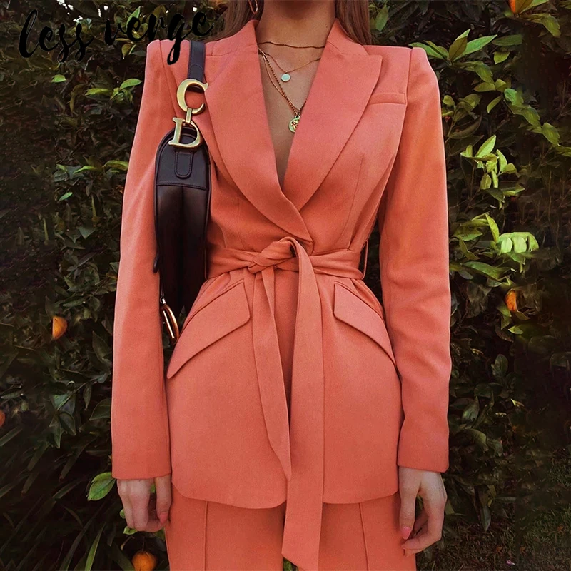 Lessverge офисный Женский комплект из двух предметов топ и штаны Осень зима 2 предмета