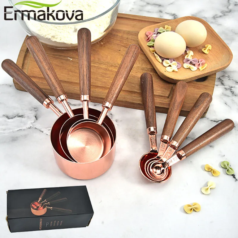 

ERMAKOVA бытовой Кухня столовая база для выпечки инструменты из орехового дерева деревянная ручка Медь покрытие мерные стаканы ложка Торт Инст...