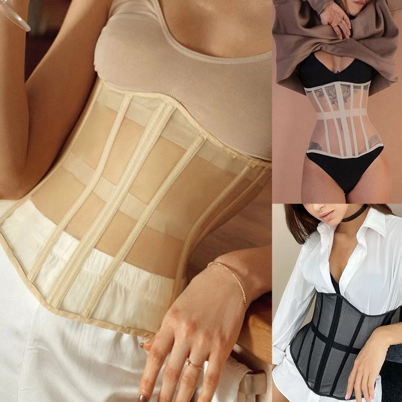 Женский прозрачный сетчатый корсет под грудью топ с перекрестной шнуровкой