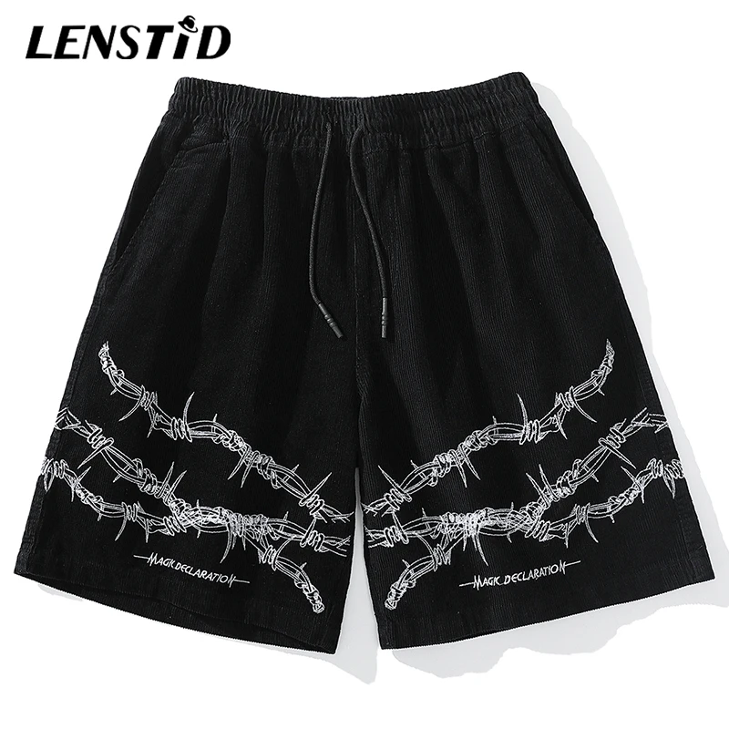 Мужские вельветовые мешковатые шорты LENSTID с вышивкой цепей в стиле хип хоп