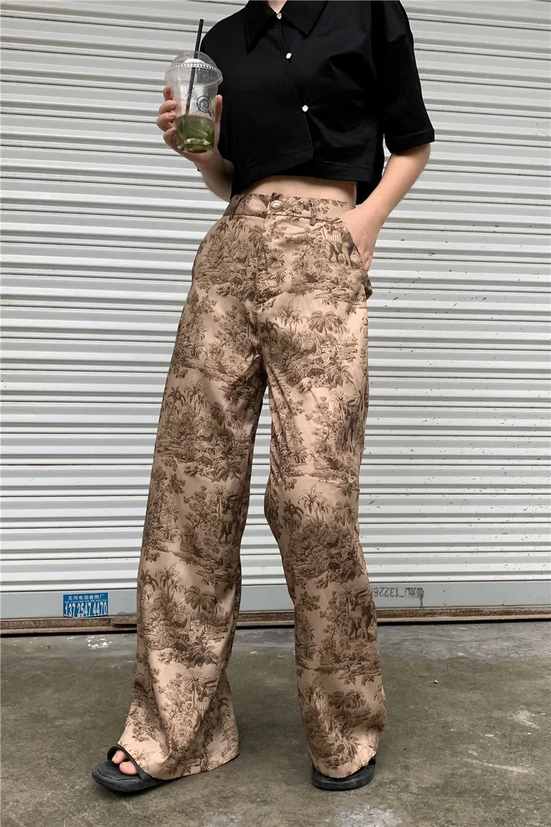 LANMREM 2019 new summer fashion women clothes thin styles high waist printed wide legs pants female trousers WH31704L | Женская одежда