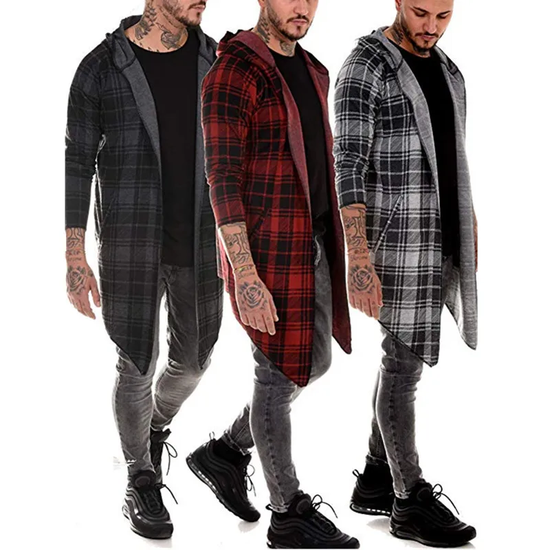 

Men's Hoodie Casual Mid-length Lapel Check Sweatshirt Men's Blouse Jacket Men Sweatshirts Cardigan