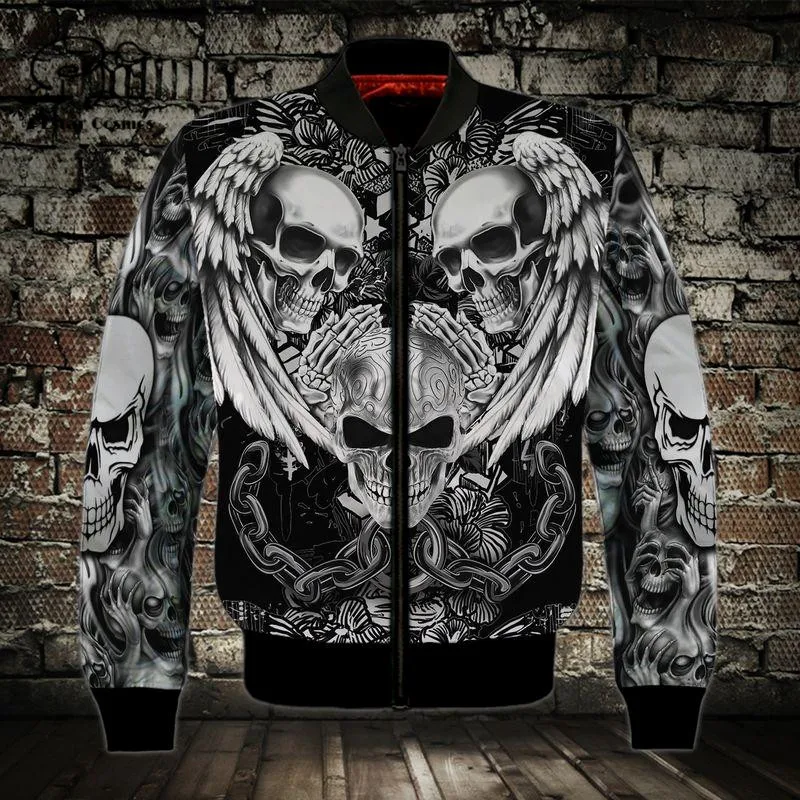 

Men/Women Winter Gothic Skull Terror 3DPrint Autumn Zipper Flight Jacket Unique Casual Unisex Harajuku Thick Coat Streetwear -1