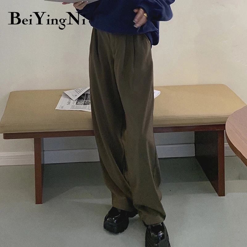 

Beiyingni Wide Leg Pants Womens Loose Solid Casual Vintage Classic Suit Pantalons Streetwear Harajuku Trousers Femme Clothes OL