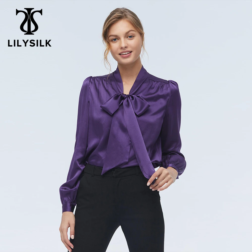 LilySilk 22 мм 100 шелковая рубашка лаконичная блузка с галстуком-бабочкой короткая