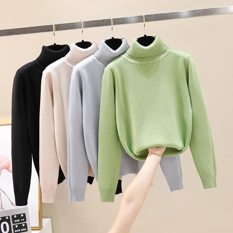 Женский свитер с высоким воротом GIGOGOU теплый вязаный пуловер длинным рукавом для