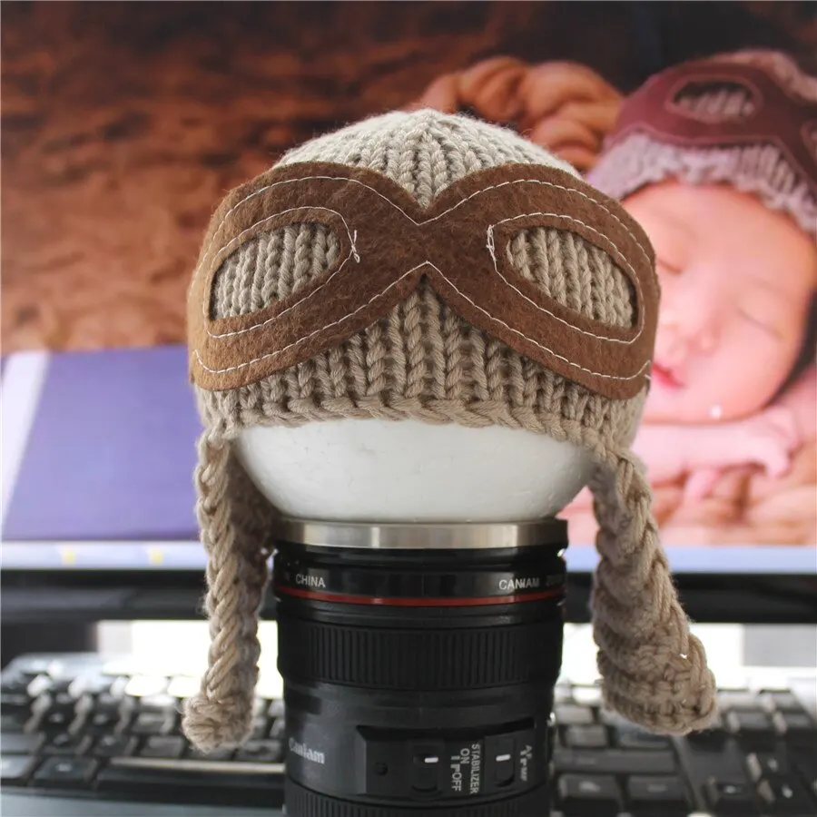 New baby air force cap aviator hat handmade knit camera newborn photography props studio | Детская одежда и обувь