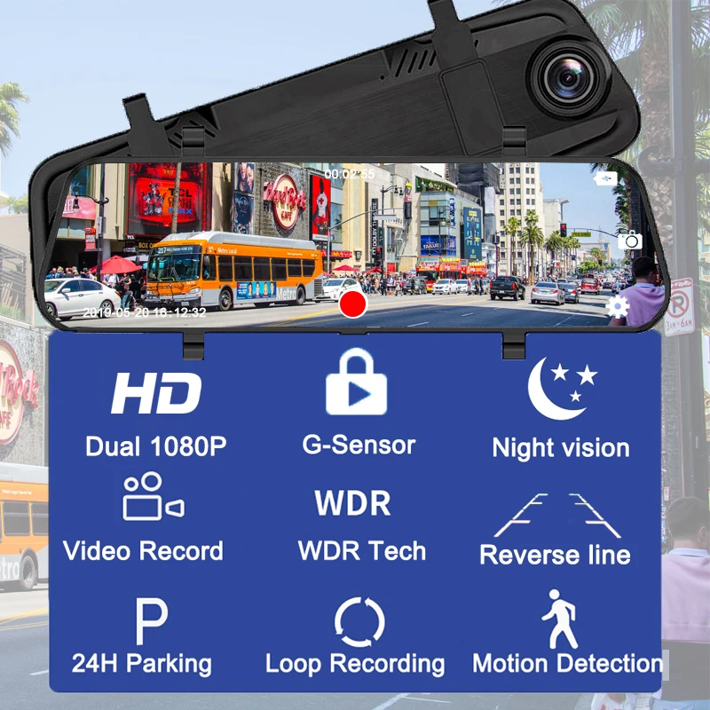 Двойной 1080P 1" поток зеркало заднего вида автомобиля DVR 2.5D экран супер ночного видения Dash Cam камера видео рекордер Авто Регистратор