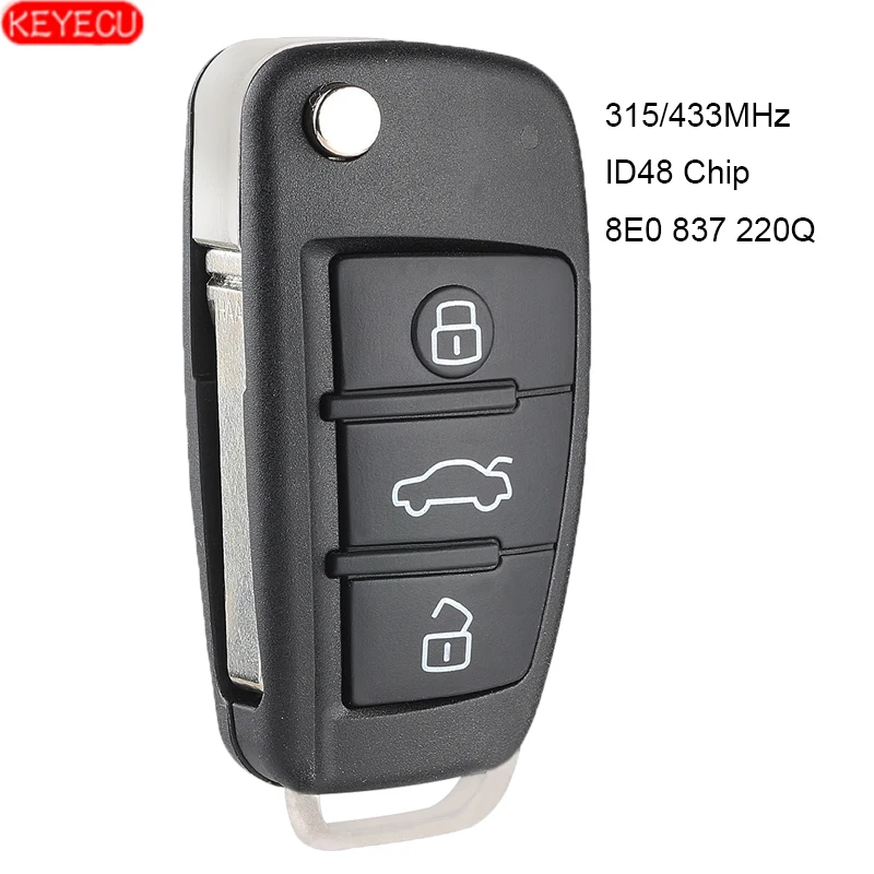 KEYECU складной дистанционный ключ 3 кнопки 315 МГц/433 МГц ID48 чип для Audi A6L FCCID: 8E0 837 220Q