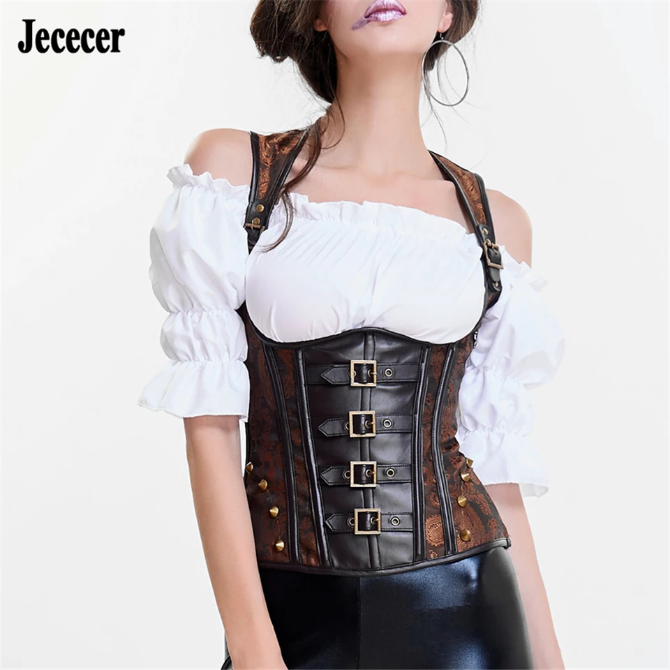 Jececer Сексуальный Топ Корсет Женщины Стимпанк Готический Сталь Костяк