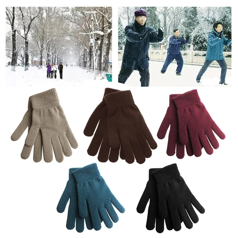 Женские и мужские зимние ребристые вязаные перчатки с полными пальцами базовые