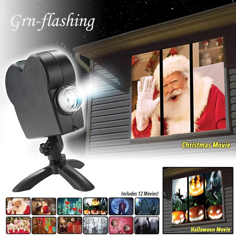 

12 Movies LED Laser Projector Christmas Halloween Window Projector Lamp for Indoor Outdoor Home Party Christmas Decoration Light