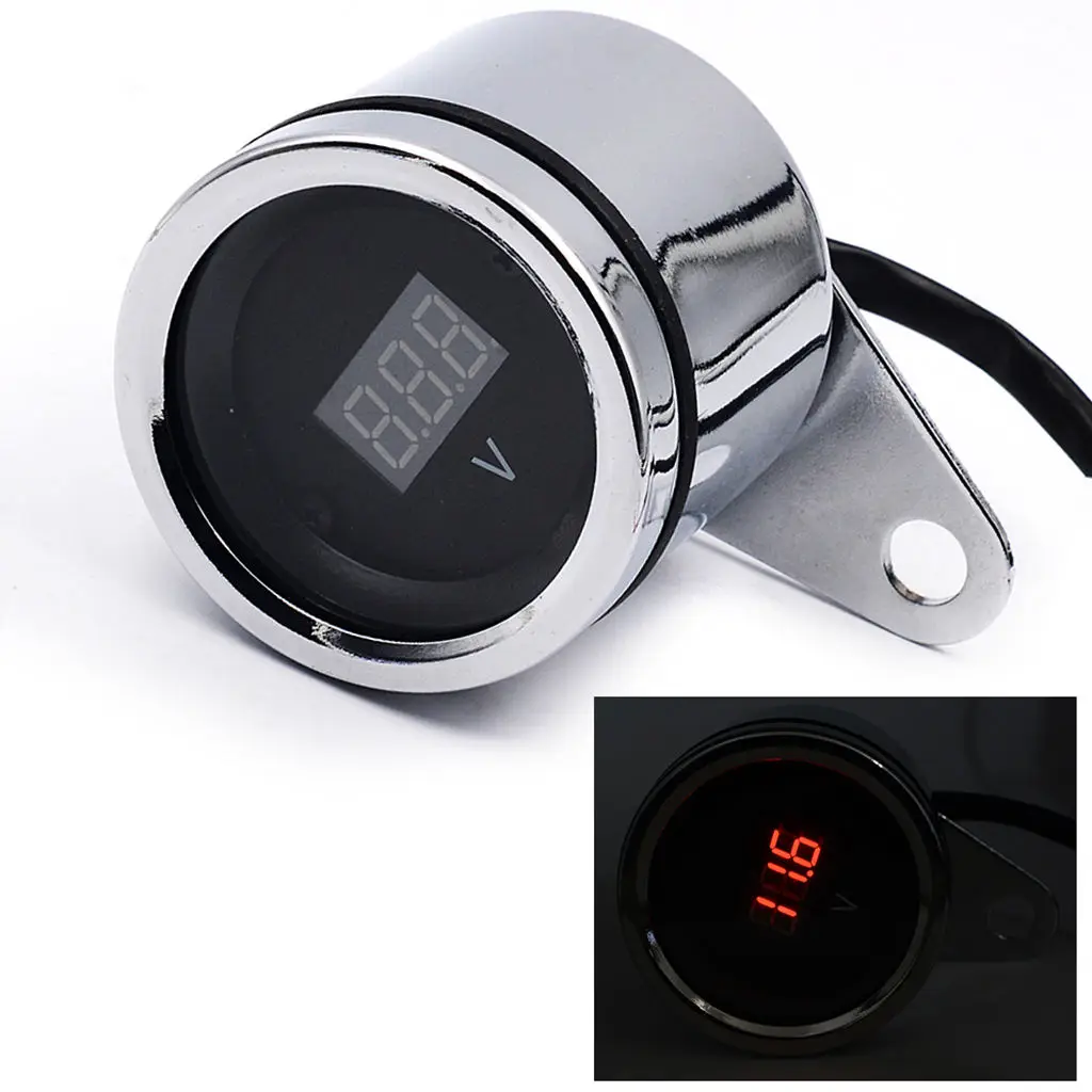 

12V LED Display Chrome Motorcycle Voltmeter Battery Voltage Gauge LED Digital Meter For Motorbike ATV Dirt Bike Quad Pit Bike