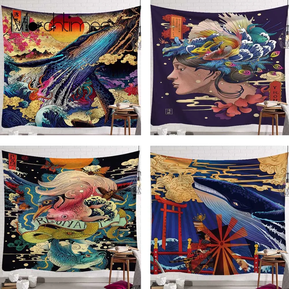 Японское одеяло ukiyo e гобелен КИТ arowana Дракон Тотем Феникса настенный Бохо