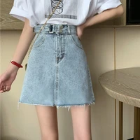 mini skirt 2021 spring and summer all match denim a line skirt fringed buttock denim skirt adjustable jeans harajuku