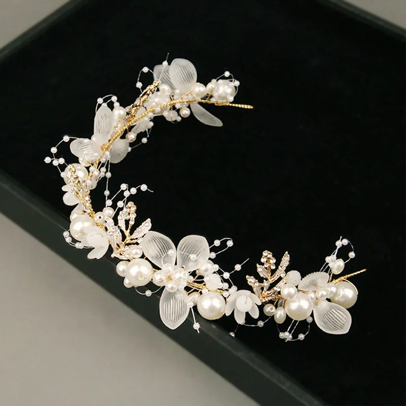

Bride Flower Crown Hair Band Wedding Floral Kids Headband Garland Girl Pearl Wreath Hair Accessories Party Wedding Headpiece