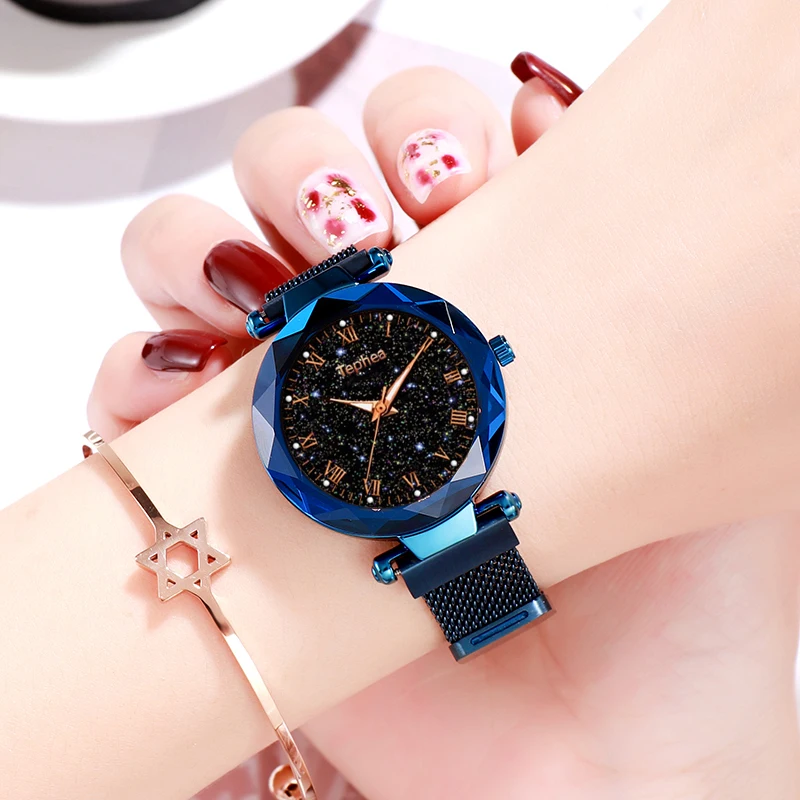 

Luxury Rose Gold Women Watches Minimalism Starry Sky Magnetic Fashion Casual Female Wristwatch Waterproof Rhinestone for Gift