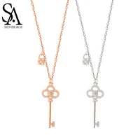 sa silverage s925 silver key lock necklace women 2021 new temperament cool wind rose gold color collarbone chain