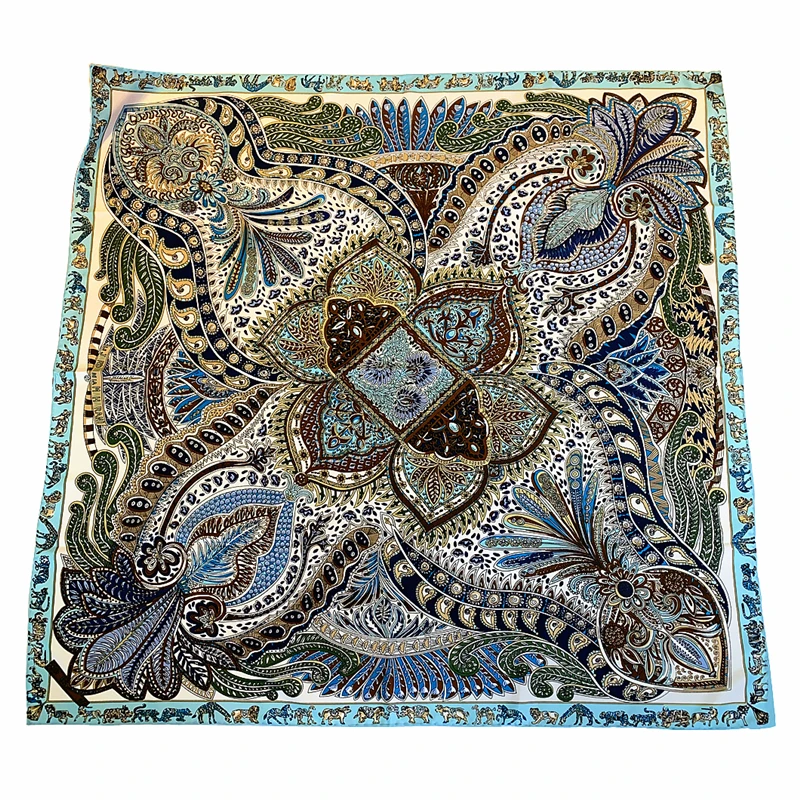 

90cm Brand Paisley Bandana Foulard Square Scarf Women Twill Silk Shawl Brand Hijab Scarf Handmade Curled New Design Head Scarf