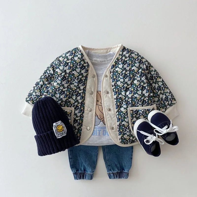 

Autumn Winter Toddler Kids Cotton Floral Clothes Baby Girls Both Positive And Negative Long Sleeve Jacket 9-36M
