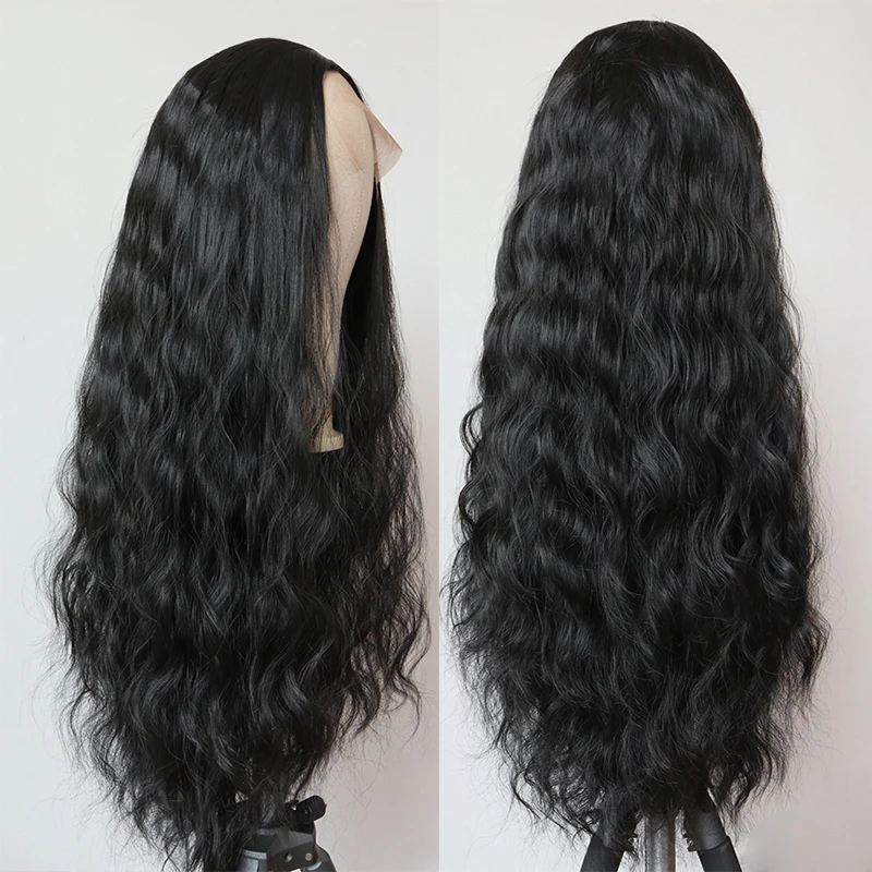 

Black Loose Wave Lace Wigs for Women Daily Wig Heat Resistant Fiber Hair Wavy Synthetic Lace Front Wigs for Women