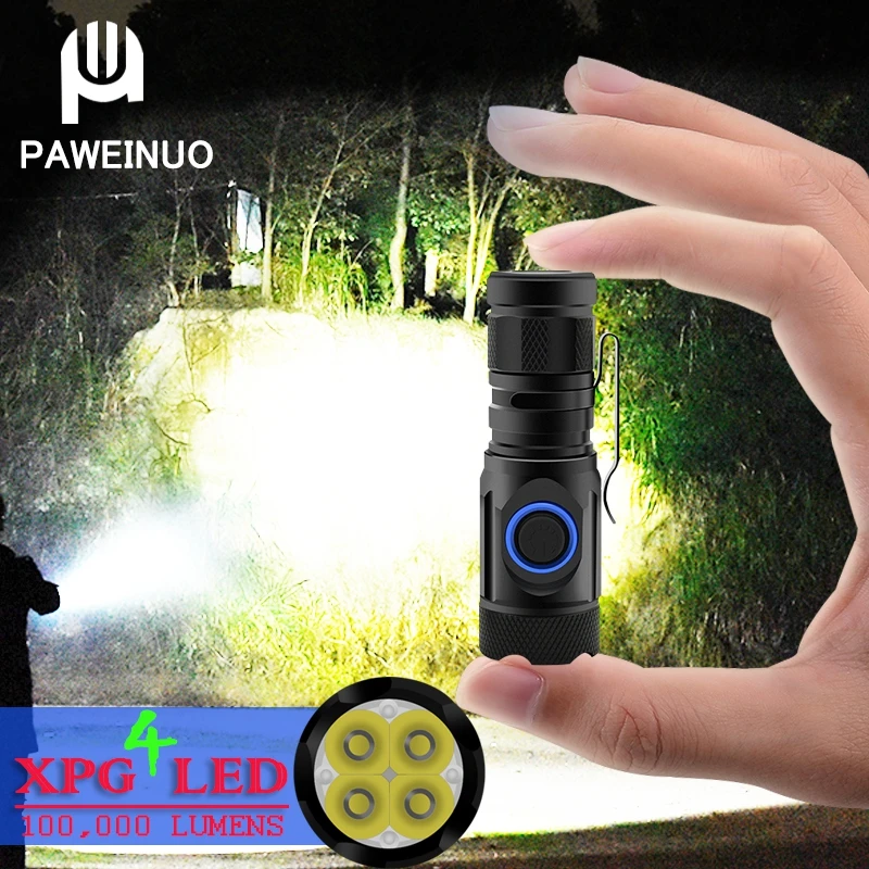 

4 CREE XPG High Power Light LED Mini Flashlight Torch Multifunctional Tactical Flashlights USB Rechargeable 18650 18350 Battery
