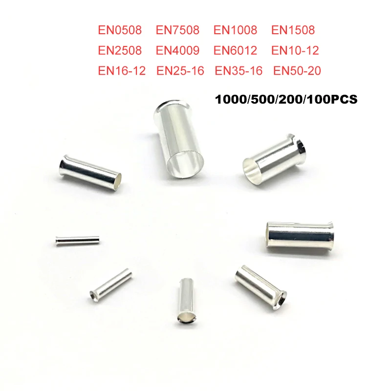 

Tube Bare Crimp Terminals Electrical Naked Cord End Terminal Wire Cable Connector EN0508~EN50-20 Copper Ferrules 22-1/0AWG