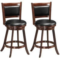 costway set of 2 24 swivel counter stool wooden dining chair upholstered seat espresso
