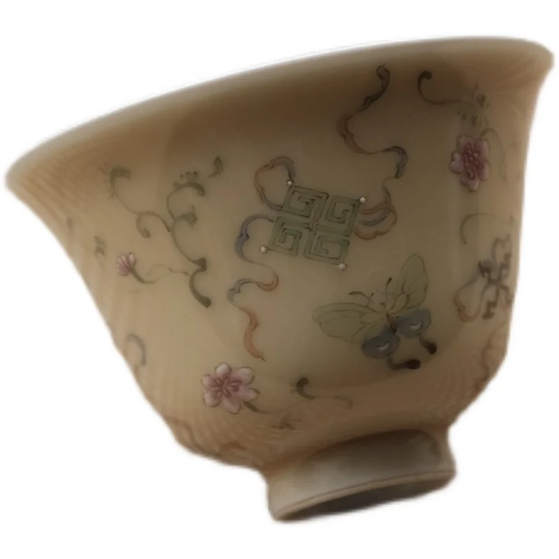 Tueen-juego de t&eacute; de jingdezhen con ramas plegables, tatuaje de mariposa, bobinado manual, restauraci&oacute;n de caminos antiguos de tres cuencos-4