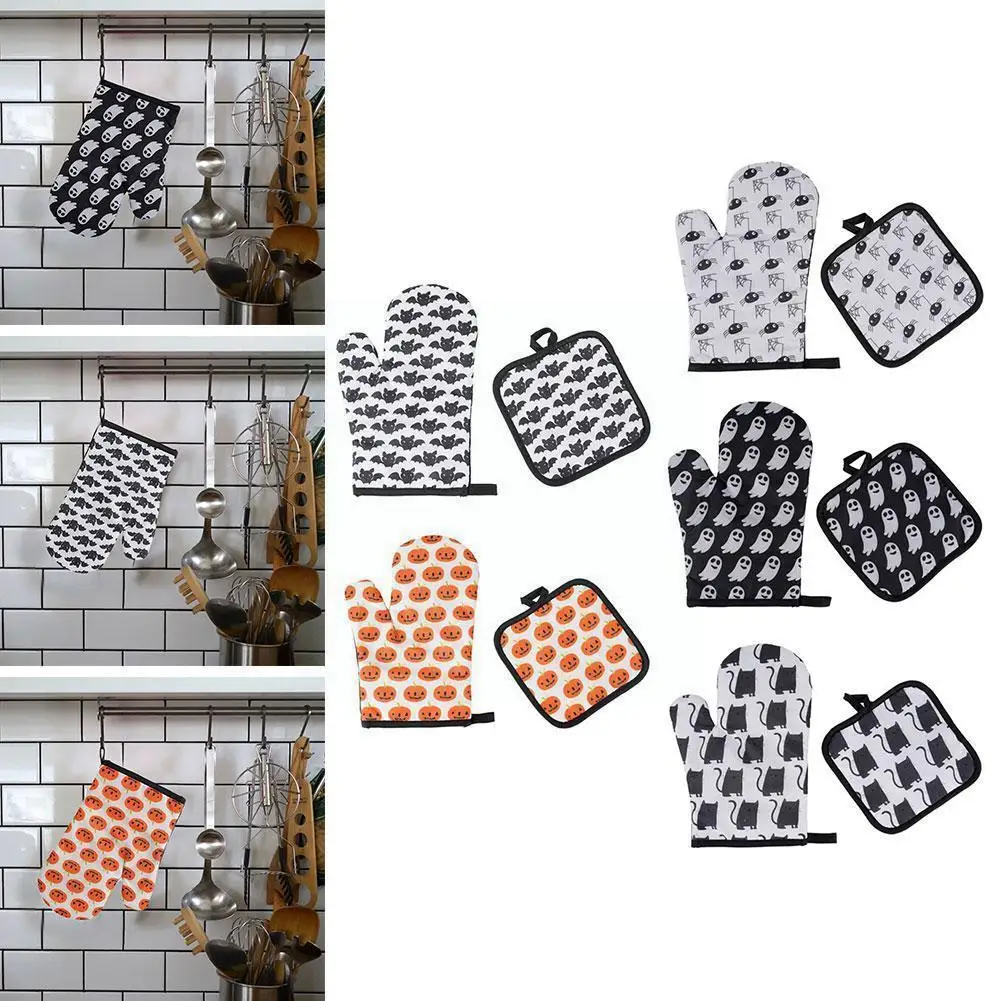 

New Halloween Pattern Microwave Oven Insulated Gloves Thickened Gloves Gloves Kitchen Anti-scald Oven Gloves J6B5