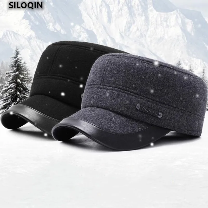 

SILOQIN Новая регулируемая мужская плоская кепка зимние теплые шерстяные/фетровые Модные Военные шапки трендовые наушники теплые спортивные ...